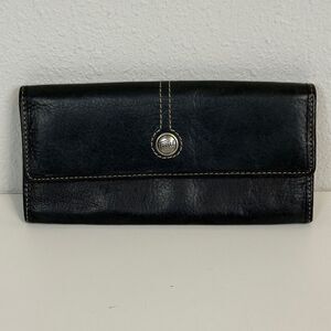 Vintage Fossil Black Leather Folio Wallet Y2K